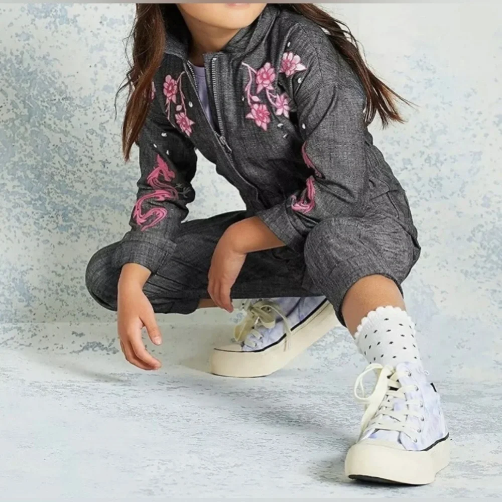 Disney Mulan jumpsuit boiler romper gray pink embroidered dragon studded 5/6
